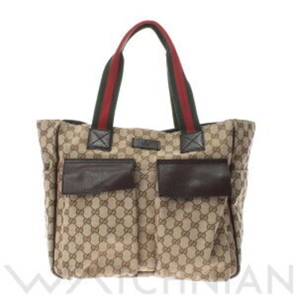 Gucci Sherry Tote Bag Beige Brown Ebony GG Canvas Leather